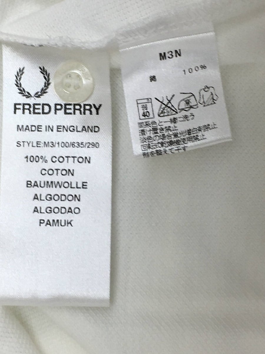 フレッドペリー FRED PERRY ポロシャツ 38 ホワイト 英国製 未使用 2204WR115_画像5