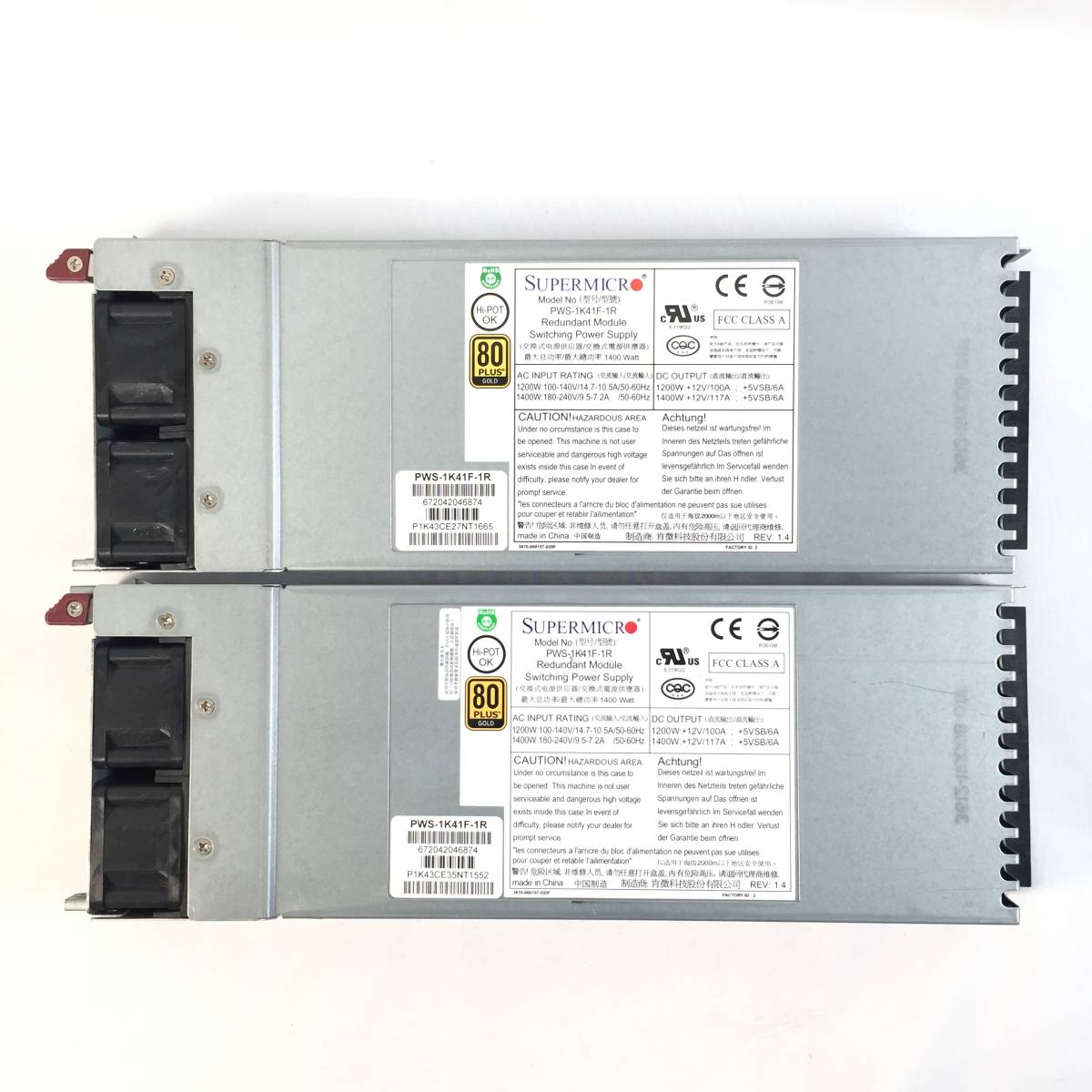 S4053063 SUPERMICRO PWS-1K41F-1R 1400W 電源ユニット 2点【通電OK】_見本