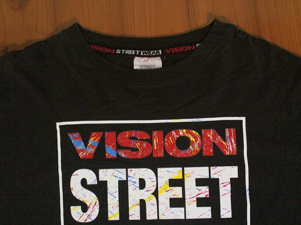 ★色落ち有★ヴィジョン☆VISION STREET WEAR★カラフル ロゴプリント 半袖Tシャツ コットンTシャツ M 黒　ビジョン_画像2