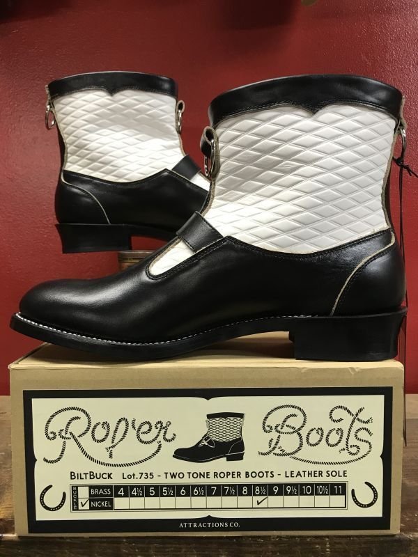 新品 限定 アトラクションズ Attractions Lot.735 Roper Boots Emboss/黒X白 ローパーブーツ 8.5D[26.5cm] WEARMASTERS/40S 50Sビンテージ_画像3