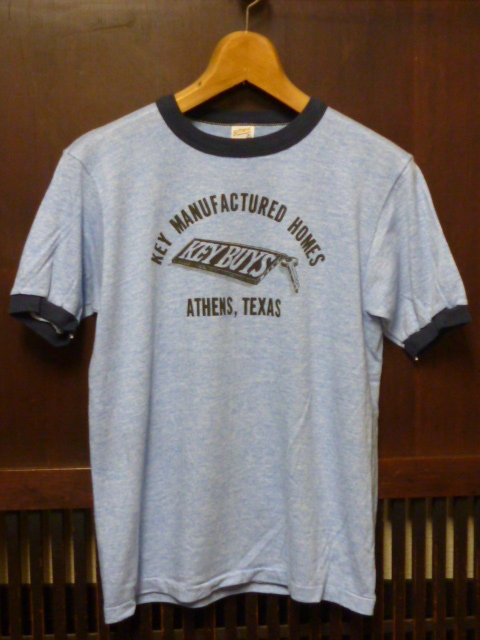 USA古着　70s 80s リンガー Tシャツ SPORTS WEAR 霜降り 青 M TEXAS KEY 半袖 アメリカ製_画像1