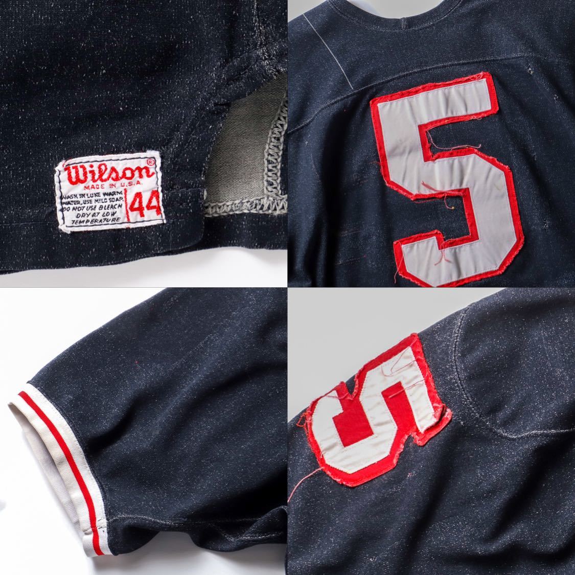 【希少】50'S VINTAGE Wilson FOOTBALL SHIRT USA製 ヴィンテージ フットボールシャツ 半袖 Tシャツ トップス サイズ44 実寸XL グレー_画像8