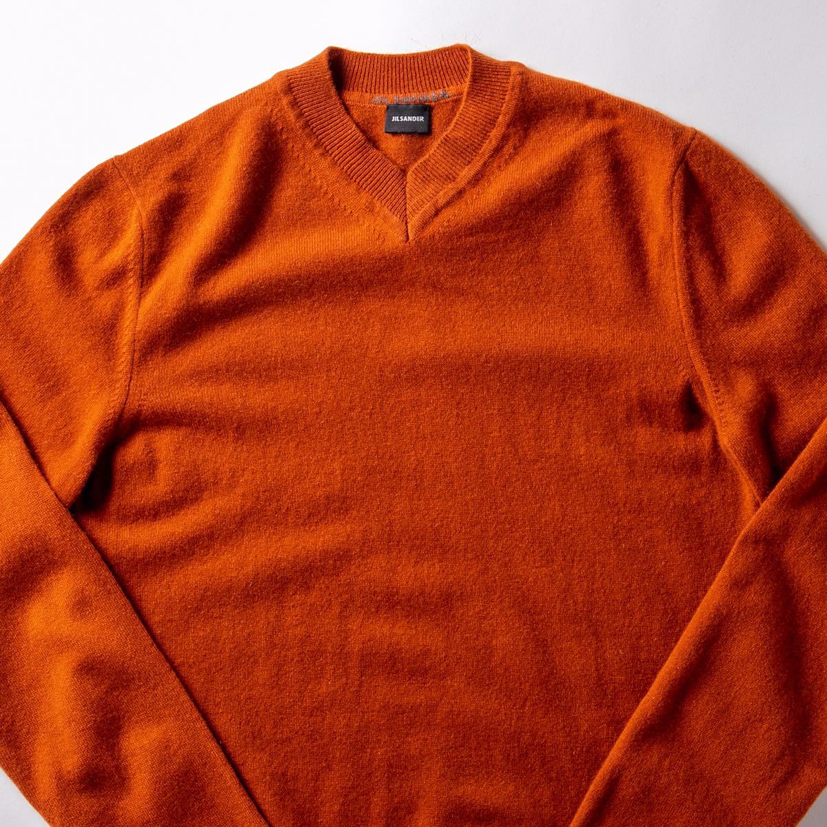 【極美品】ジルサンダー JIL SANDER 高級素材 カシミヤ ニット セーター イタリア製 オレンジブラウン サイズ48 実寸L 国内正規品 Vネック