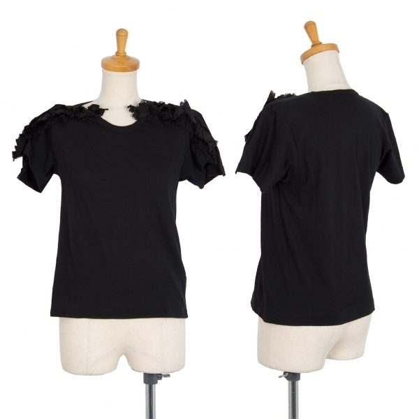 コムデギャルソンCOMME des GARCONS コットン袖フリル装飾Tシャツ 黒XS 【レディース】