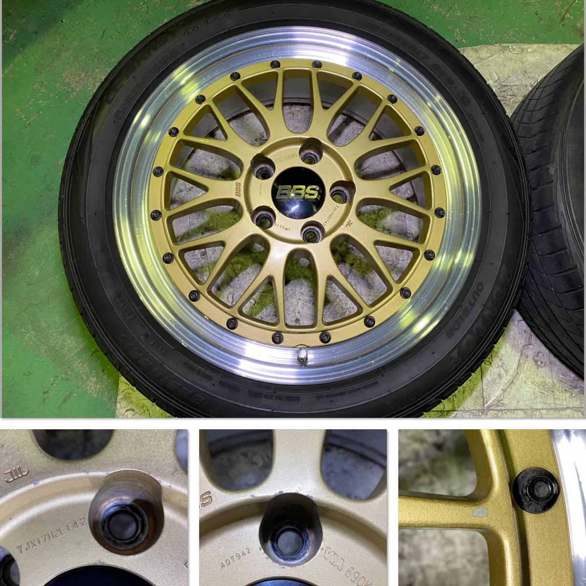 軽量 鍛造 BBS LM 17インチ LMP067 7J +42 5H PCD114.3 4本セット FORGED 希少人気カラー 金 ゴールド 段リム 深リム JDM _画像4