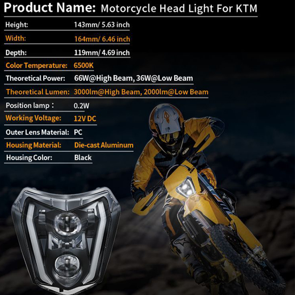 送料無料.. For 2017~2021年式 KTM Headlight EXC XCF SX F..など LED ヘッドライト Eマーク認証品 Hi.Low.ディライト ホワイト MS-KTM1718_画像9