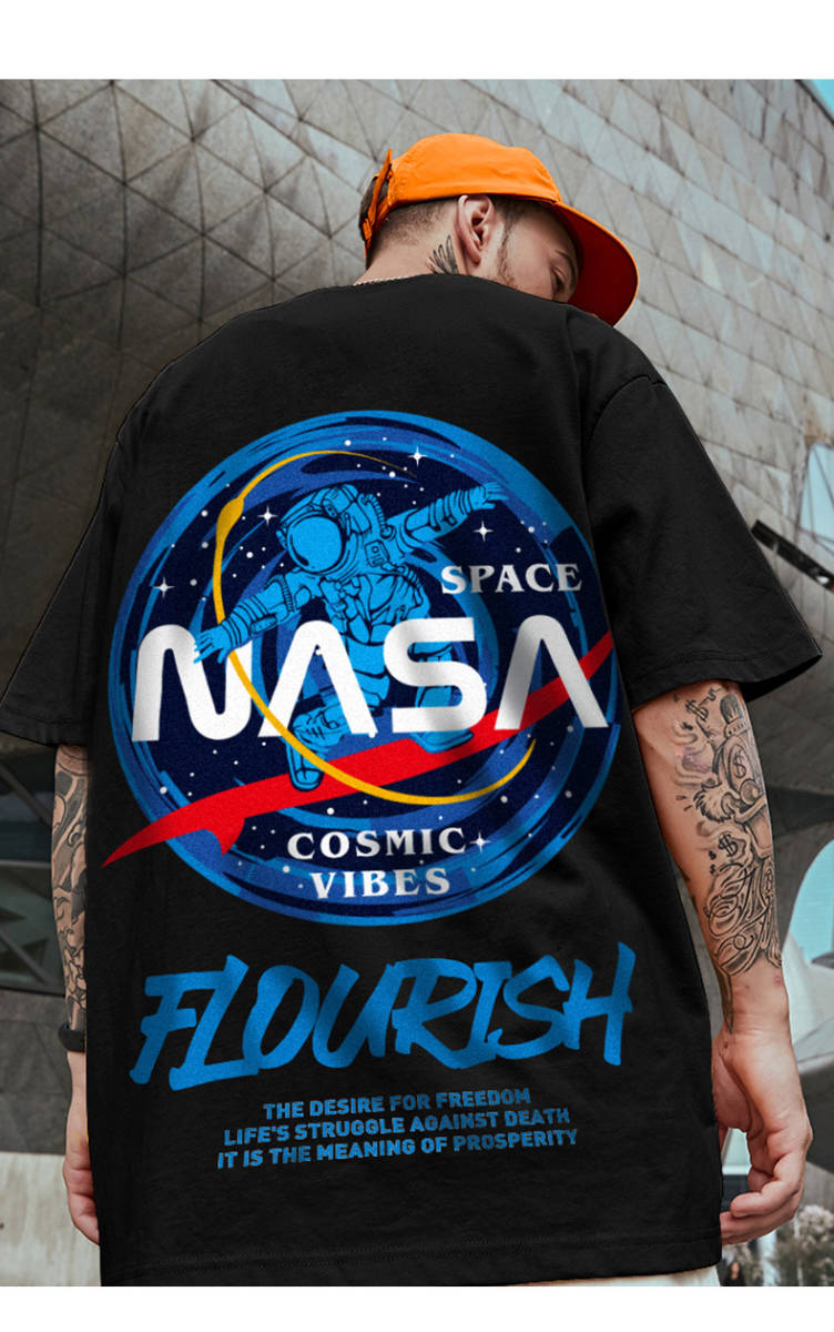 Tシャツ　ヒップホップ　【XLサイズ】NASA黒 T113_画像1