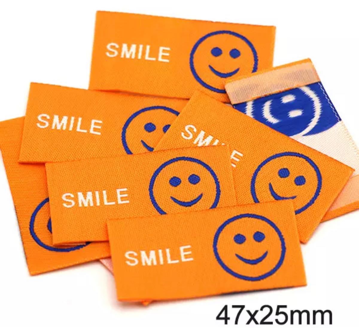 布タグ　刺繍タグ　SMILEオレンジ　10枚