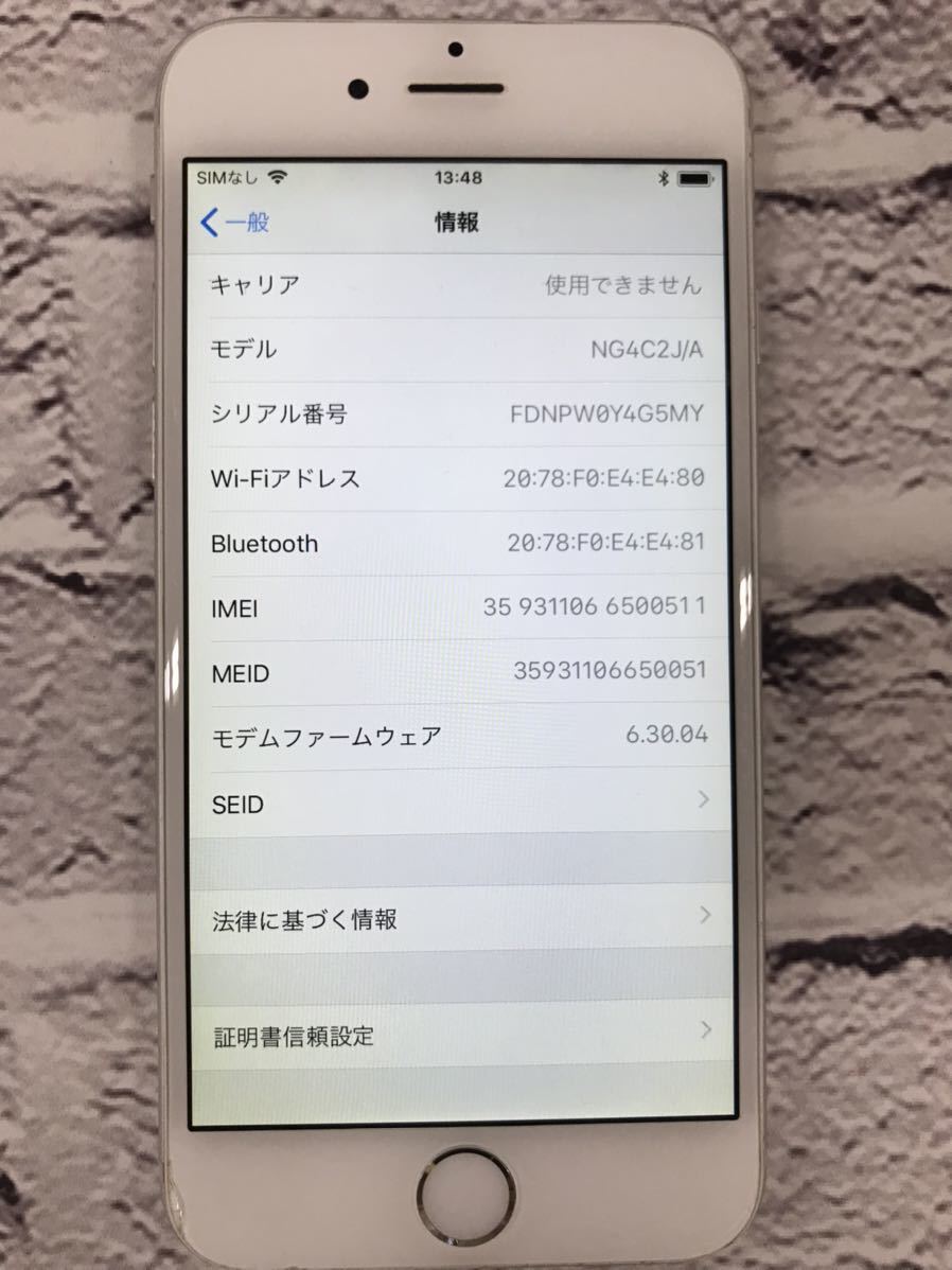 s40527-9872 Apple iPhone 6 シルバー 128GB NG4C2J/A A1586 ソフトバンク利用制限◯_画像3