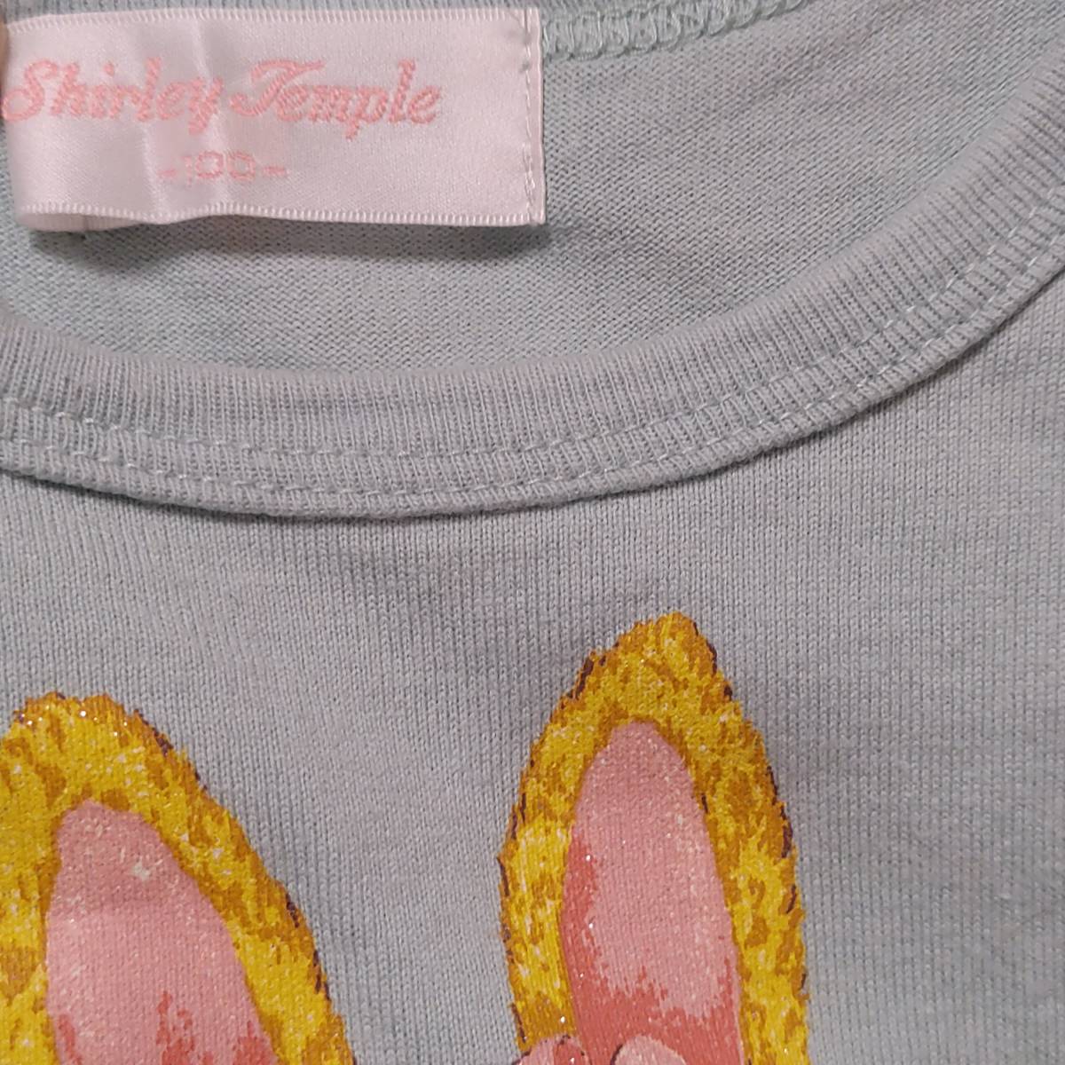 日本製シャーリーテンプルShirley  Templeミントグリーン100cmウサギ花リボン細身カットソー女の子キッズ子供こども80cm90cmラメ半袖Tシャツ