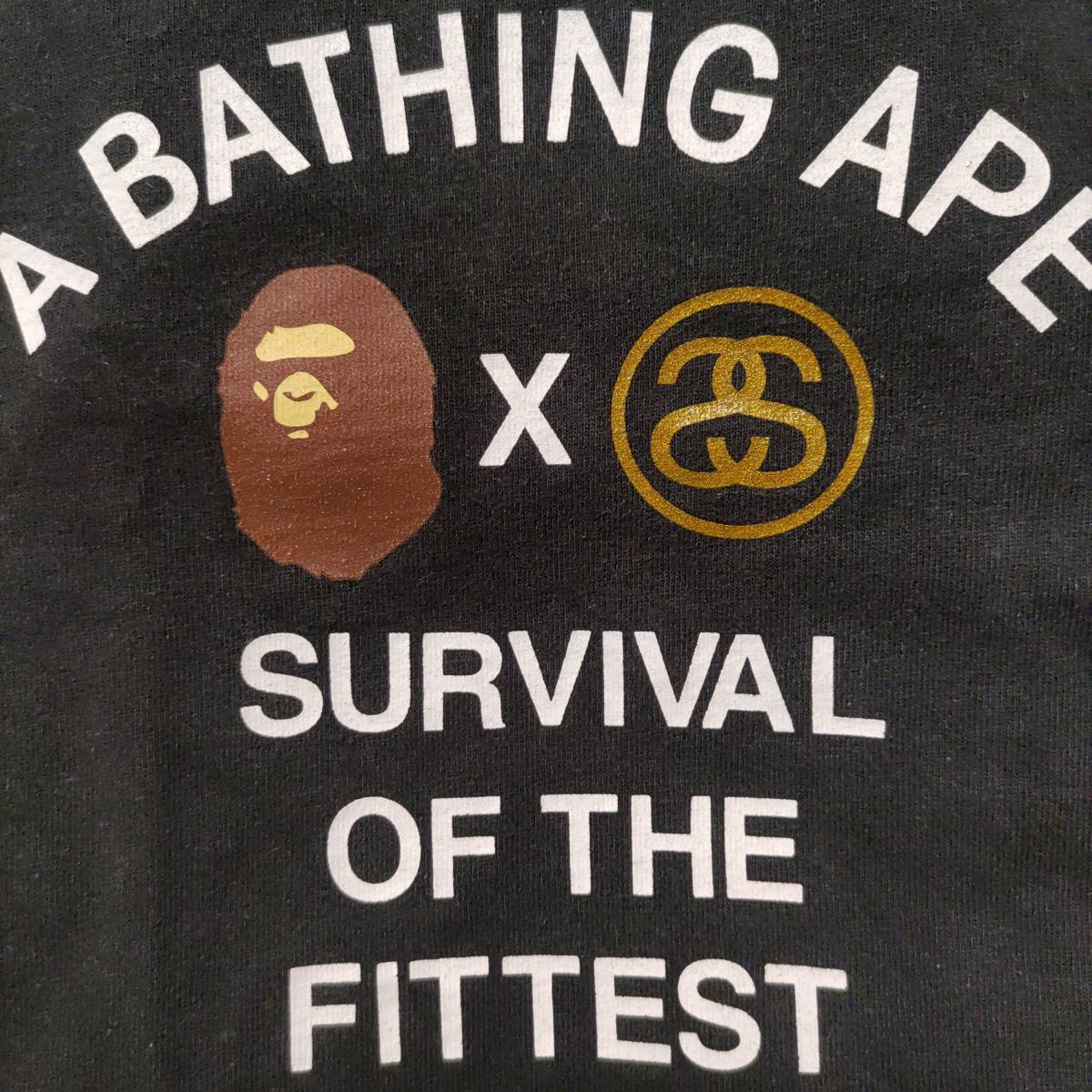 希少コラボ金タグ日本製☆ステューシー半袖TシャツS/90cmベイプBAPE KIDS黒BLACK白エイプA BATHING APEベイシングエイプSTUSSYキッズ男の子_画像5