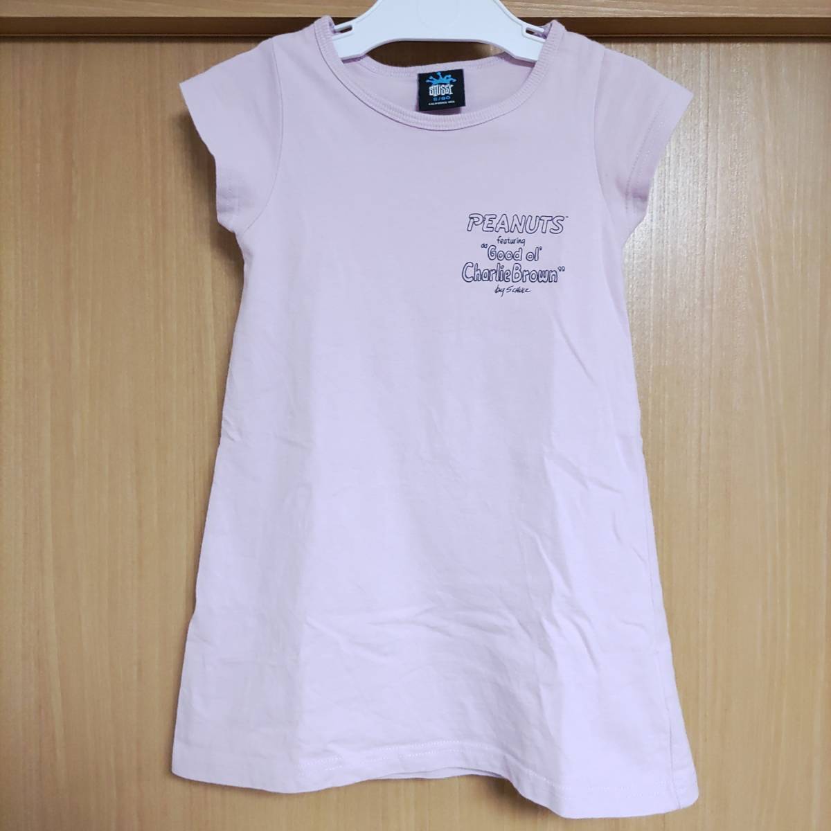 希少☆ステューシーPEANUTSワンピース半袖Tシャツ薄紫SNOOPY白S/90cm黒スヌーピーSTUSSYキッズ綿こども女の子95cm100cmチャーリーブラウン_画像4