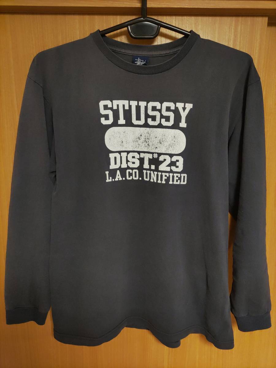 希少ビンテージ☆ステューシー限定かすれ加工DIST.#23 L.A.CO.UNIFIED長袖TシャツMサイズ黒BLACK白STUSSYロンＴ半袖Ｔシャツjacket重ね着に