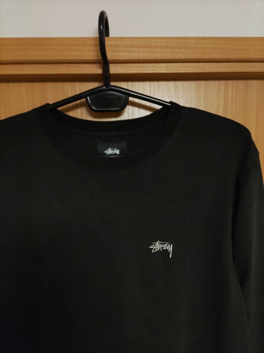  редкий! трудно найти STUSSY простой белый белый вышивка Logo футболка с длинным рукавом M размер Япония L размер чёрный Stussy BLACK long T короткий рукав футболка jacket накладывающийся надеты тоже *