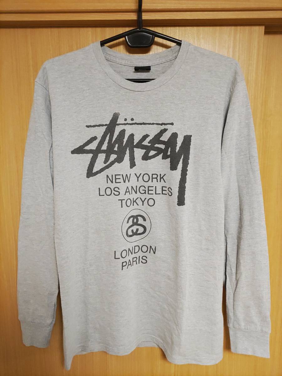  Stussy ограничение WORLD TOUR футболка с длинным рукавом M размер серый серый BLACK чёрный черный STUSSY большой город long T world Tour jacket короткий рукав футболка накладывающийся надеты .*