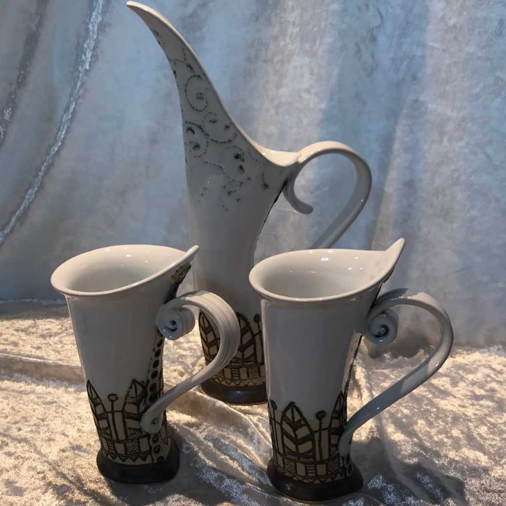 【陶磁器】北欧っぽいカップ3個セット 刻印あり ディスプレイ用品 インテリア用品 骨董品 アンティーク工芸品