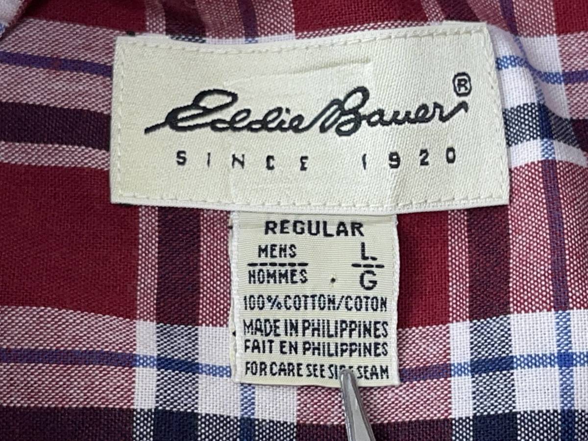 ☆送料無料☆ Eddie Bauer エディーバウアー USA直輸入 古着 半袖 チェック ボタンダウン オックスフォード シャツ メンズ L レッド 中古_画像8