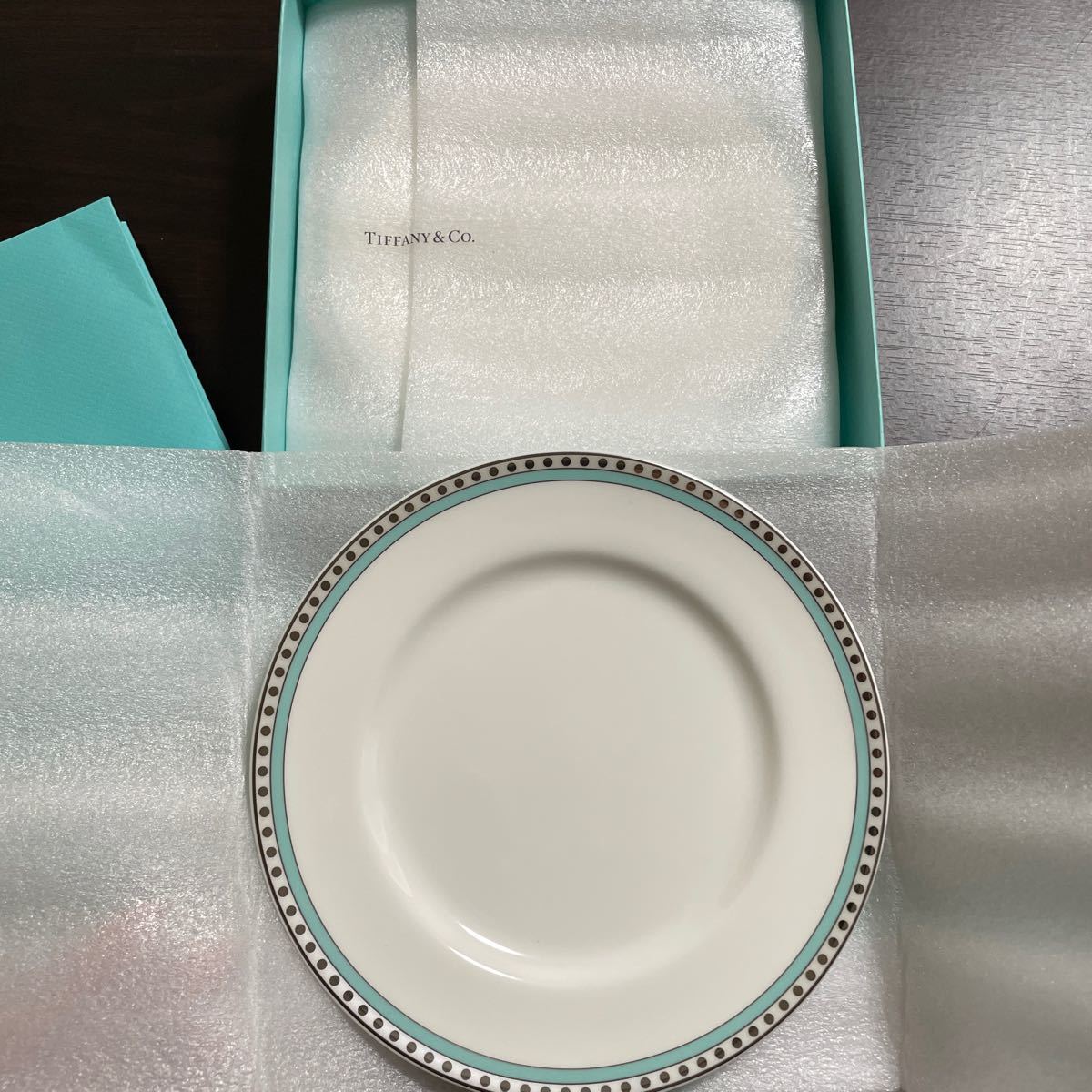 ティファニー TIFFANY＆Co プレート ペアプレート プラチナ ブルー バンド デザートプレート お皿 食器