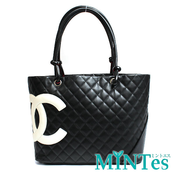 Chanel シャネル カンボンライン ラージ トートバッグ A25169 ブラック ホワイト ピンク レディース 女性 レザー ラムスキン デイリー