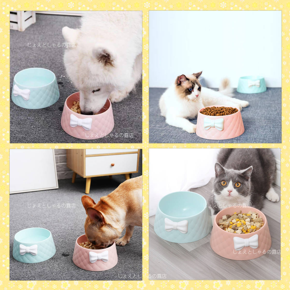 【ピンク1点】3Dリボン付 猫犬 ペット用餌入れ フードボウル 水入れ 餌皿_画像6