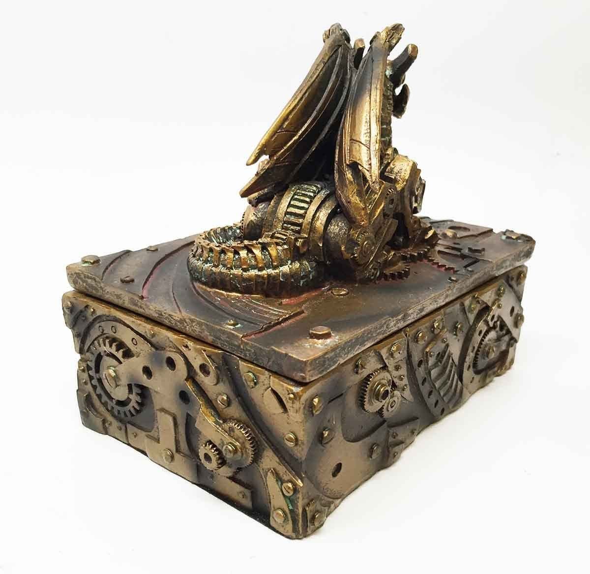 スチーム・パンク風 ドラゴンのフィギュアが付いた蓋のメカニカル ボックス 彫像 彫刻/ 宝石箱(輸入品_画像3