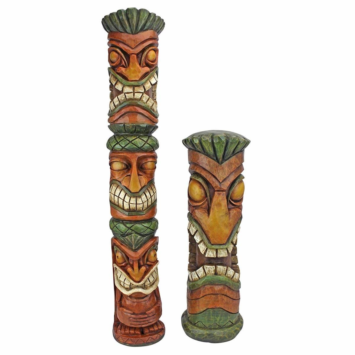 ハワイアン トーテムポール南国風オブジェ アロハ ハワイ ティキ彫刻：2セット 彫像オブジェ 置物/ エスニック（輸入品_画像4