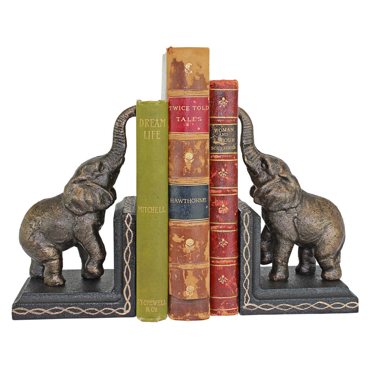鼻を高く上げたゾウ「勝利の象」鋳鉄製彫刻ブックエンド/一対 ホームデコ置物彫像 図書館 書斎(輸入品)