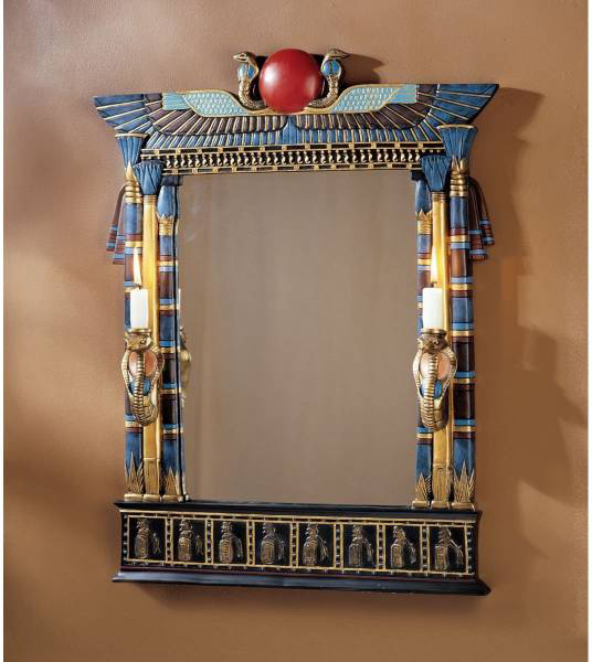 一番人気物 ウアジェト古代エジプト壁ミラー（鏡）コブラ彫刻壁 突き出し燭台彫像 神話の女神（輸入品 エスニック