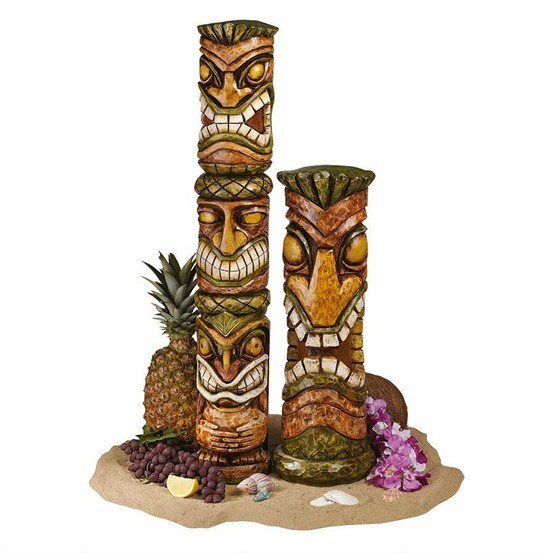 ハワイアン トーテムポール南国風オブジェ アロハ ハワイ ティキ彫刻：2セット 彫像オブジェ 置物/ エスニック（輸入品