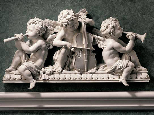 西洋彫刻 演奏する天使達 ウォールペディメント レリーフ彫像/ 壁装飾インテリア（輸入品
