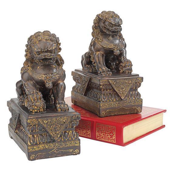 中国 狛犬セット彫像 彫刻/ 獅子 ライオン スフィンクス 阿形 吽形 書斎 縁起物 厄除け 魔除け（輸入品