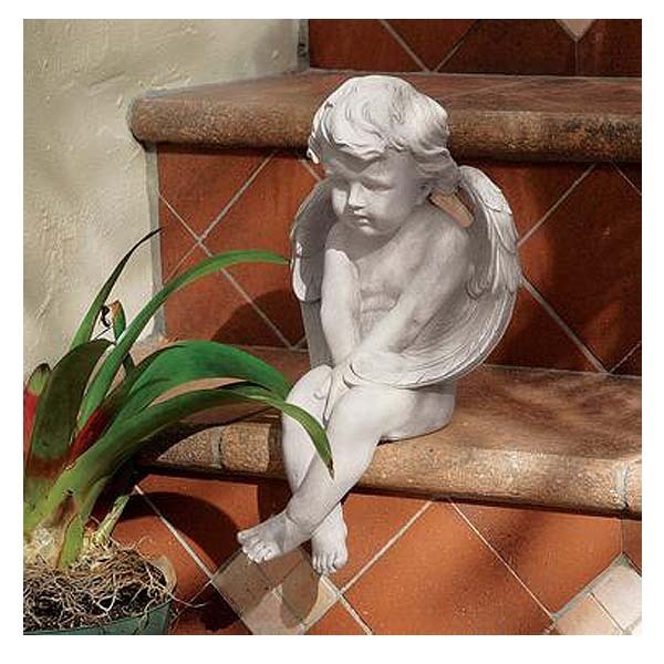 瞑想する智天使（ケルビム）像 エンジェル彫刻 ガーデン彫像/ 庭園 園芸 エントランス（輸入品