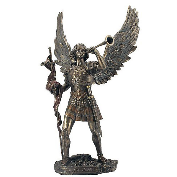 トランペットを持った大天使 聖ガブリエル 彫刻 彫像 / カトリック教会 守護天使 祭壇 洗礼（輸入品