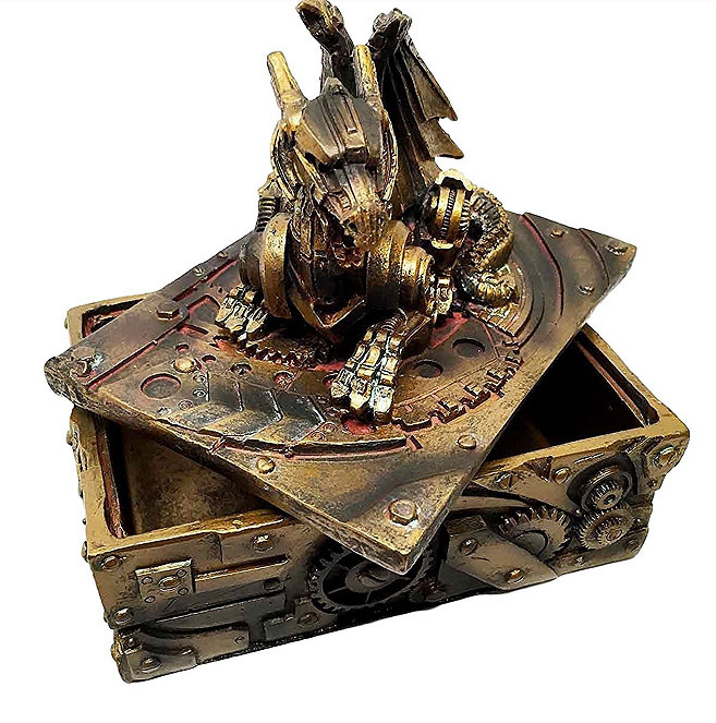 スチーム・パンク風 ドラゴンのフィギュアが付いた蓋のメカニカル ボックス 彫像 彫刻/ 宝石箱(輸入品_画像2