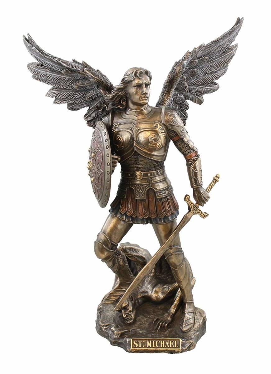 剣と盾 を持ち 悪魔を踏みつける 守護天使ミカエル ブロンズ風 彫像