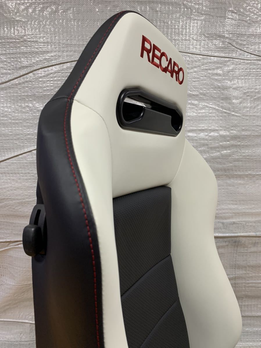 24.25.レカロ RECARO 2脚セット SR-3 黒×白フェイクレザー張り替え