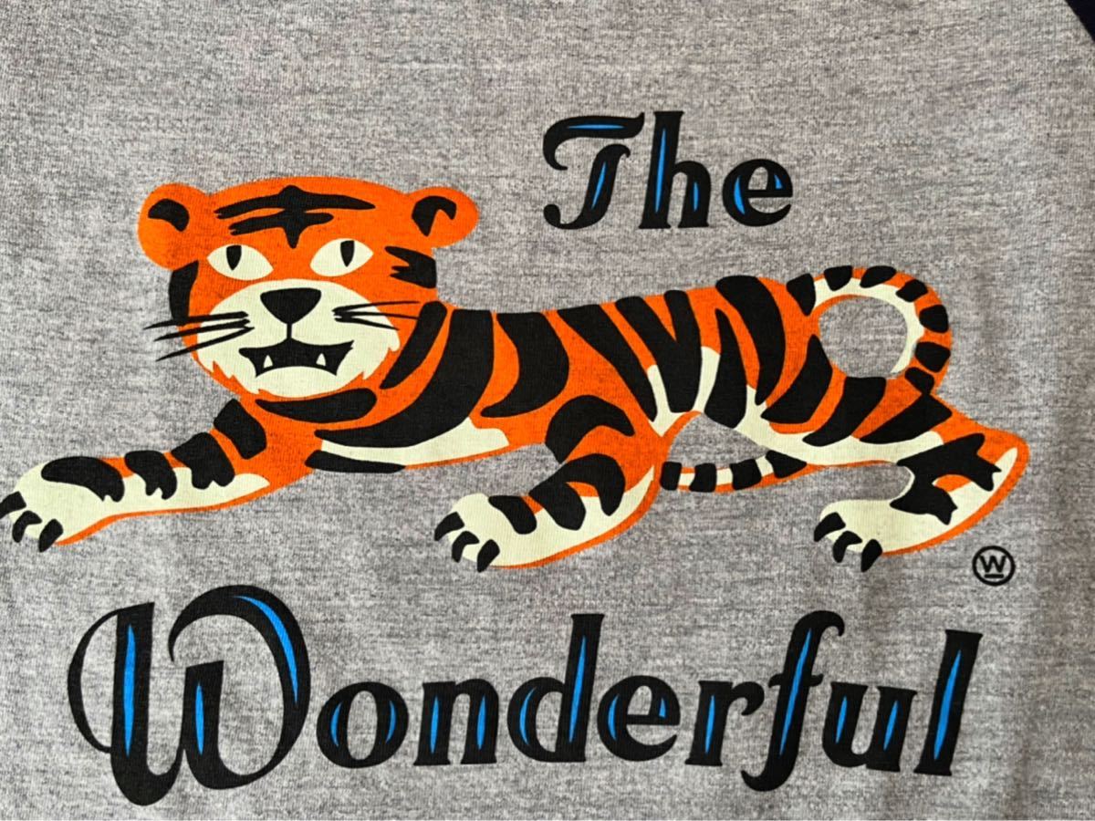 レア☆BEAMS T☆The Wonderful! design works☆WDW☆ラグラン七分袖Tシャツ☆Tiger & ロゴプリント☆レディースXS☆杢グレー×ネイビー_画像4