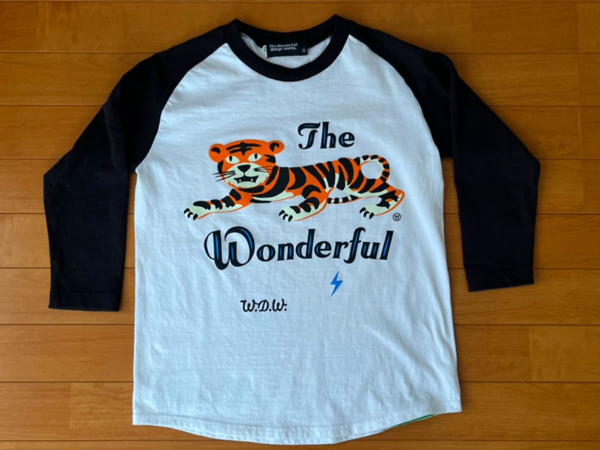  редкость *BEAMS T*The Wonderful! design works*WDW*la gran 7 минут рукав футболка *Tiger & Logo принт * женский XS* белый × черный 