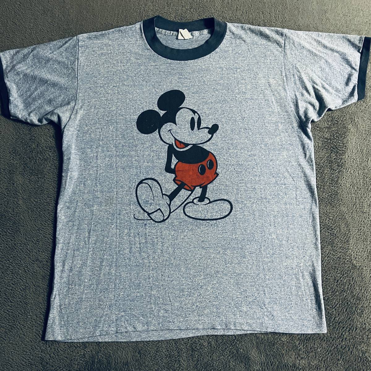 ★送料込み USA製 70〜80年代 ミッキーマウス リンガー Tシャツ 70〜80's DISNEY Mickey Mouse T-SHIRTS  オリジナル 染み込みプリント L★