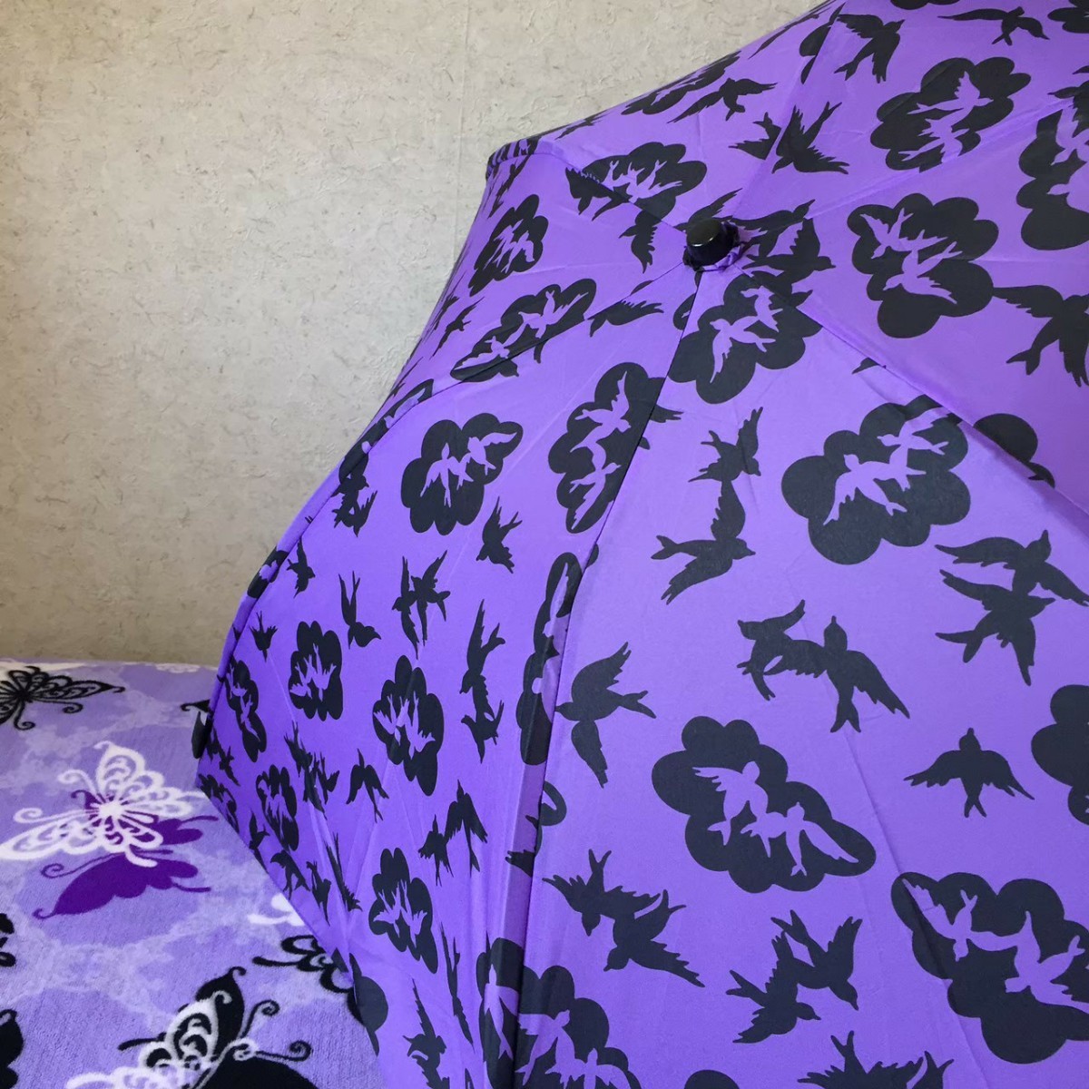 アナスイ　 折りたたみ傘　 雨傘　鳥モチーフデザイン　パープル　薔薇チャーム付き　計量