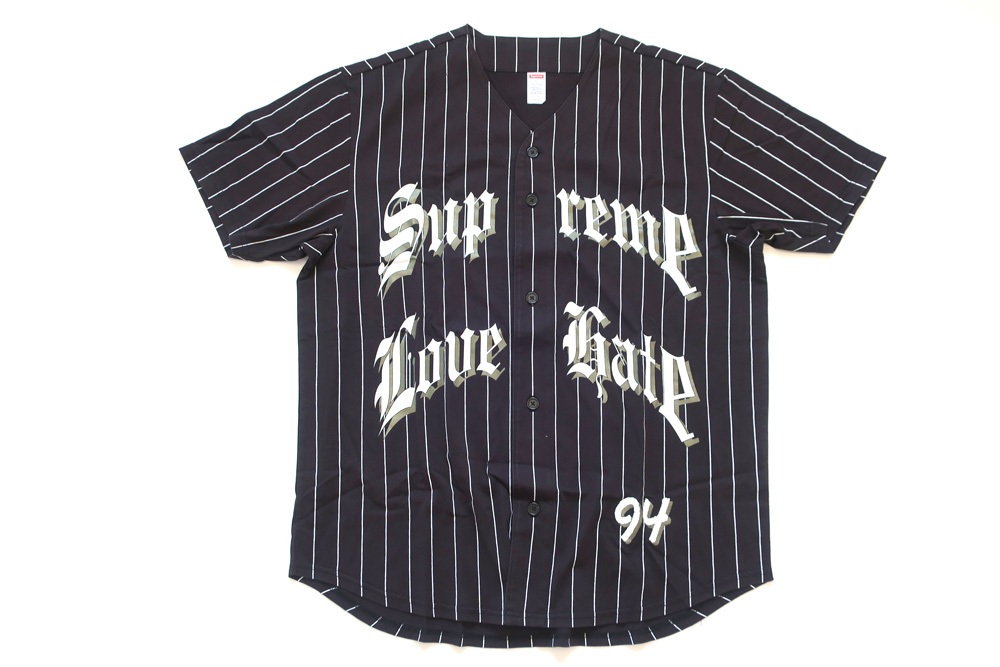 (L)Supreme Love Hate Baseball Jerseyシュプリームベースボールシャツ黒