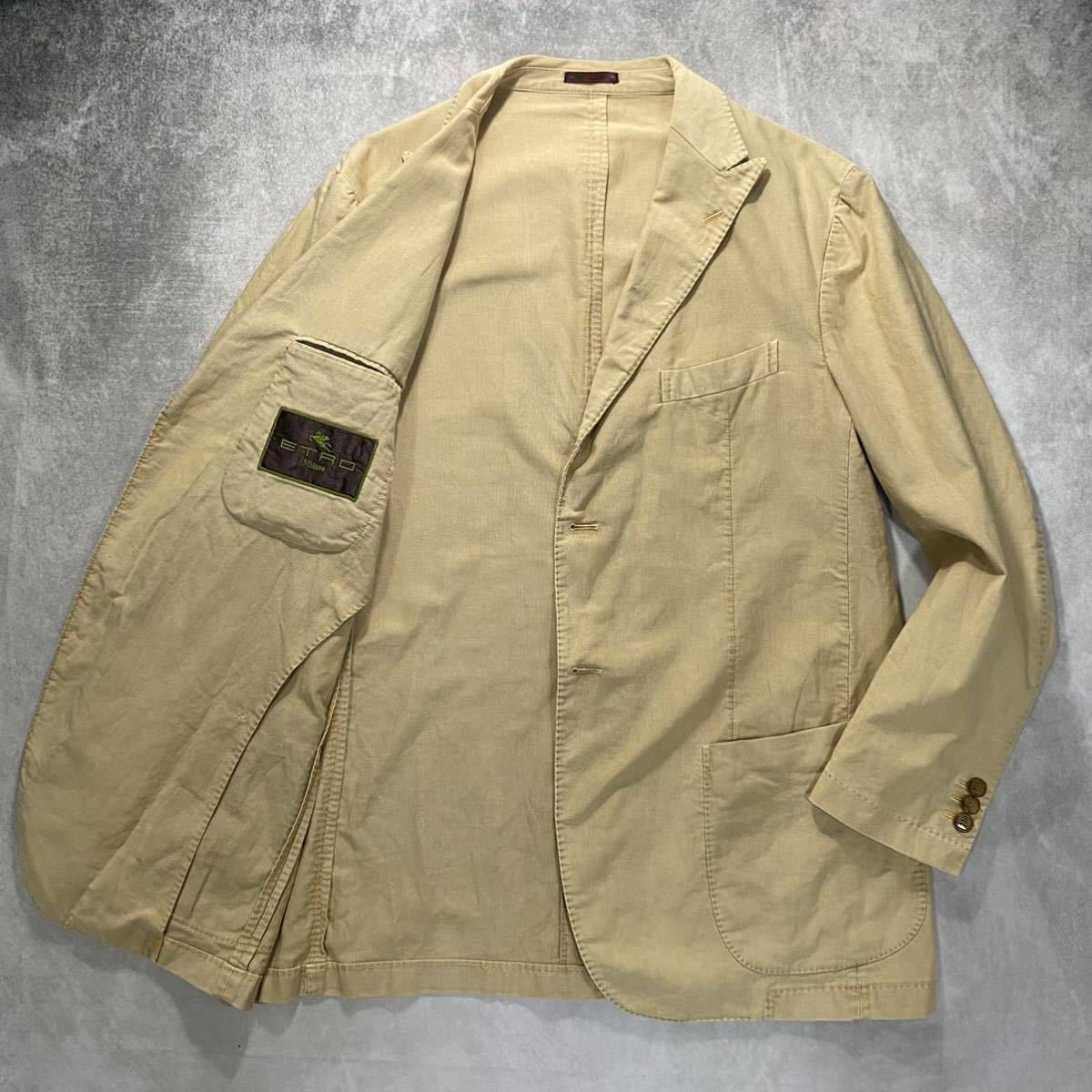 【エトロ/ETRO】テーラード シングルジャケット スーツ (XXL ベージュ) イタリア製 コットン素材★ 2B 大きいサイズ メンズ アウター