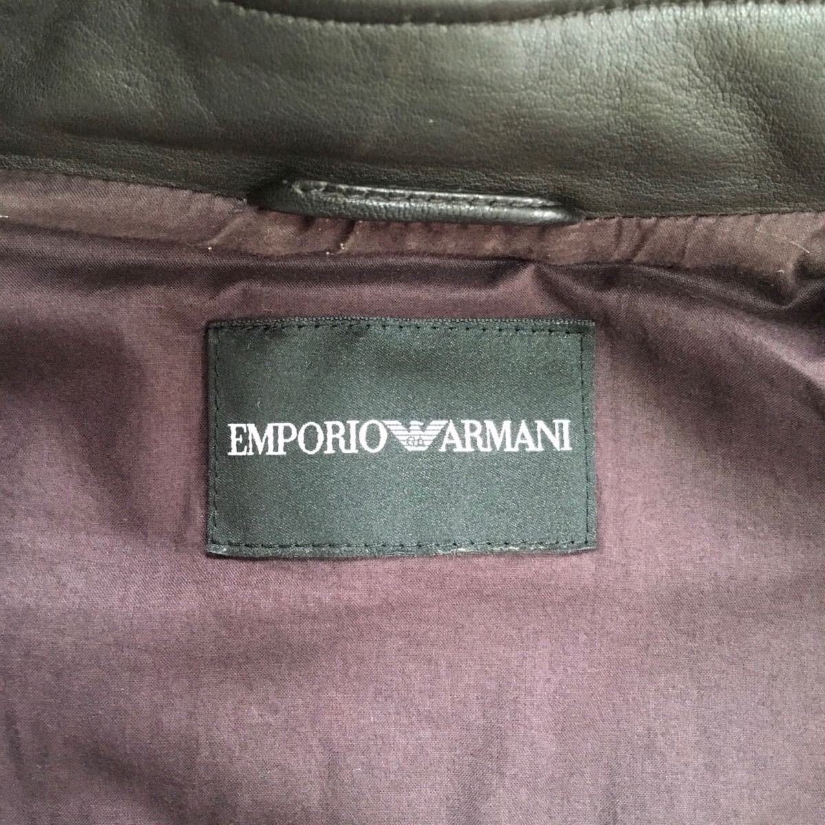 希少XL★ エンポリオアルマーニ EMPORIO ARMANI 黒タグ 着脱フード レザージャケット 52 ライダースジャケット ブラウン ブルゾン パーカー_画像8