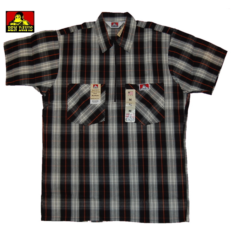 定番 ハーフジップ ベンデイビス DAVIS 即決!BEN ワークシャツ M BLACK×CREAM USA製 半袖チェック Mサイズ 定番 ハーフジップ ベンデイビス DAVIS 即決!BEN ワークシャツ M BLACK×CREAM USA製 半袖チェック Mサイズ