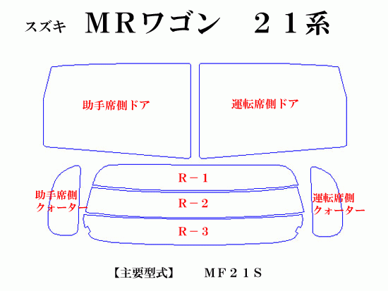 スズキ MRワゴン 21系　最高級ウィンドウフィルム　シルフィード　断熱スモーク IRカット92%(赤外線）　カット済みカーフィルム_画像2