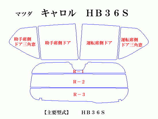 マツダ キャロル HB36S　最高級ウィンドウフィルム　シルフィード　断熱スモーク IRカット92%(赤外線）　カット済みカーフィルム_画像2