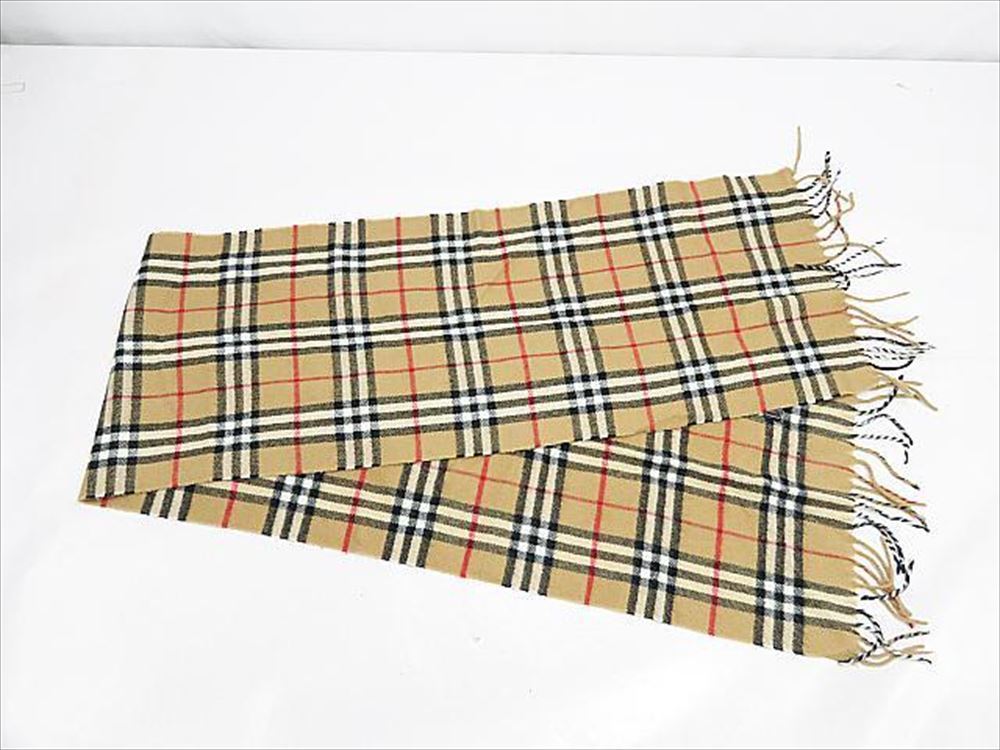 Burberry バーバリー マフラー チェック wool 100% メンズ レディースマフラー 中古 t-003_画像1