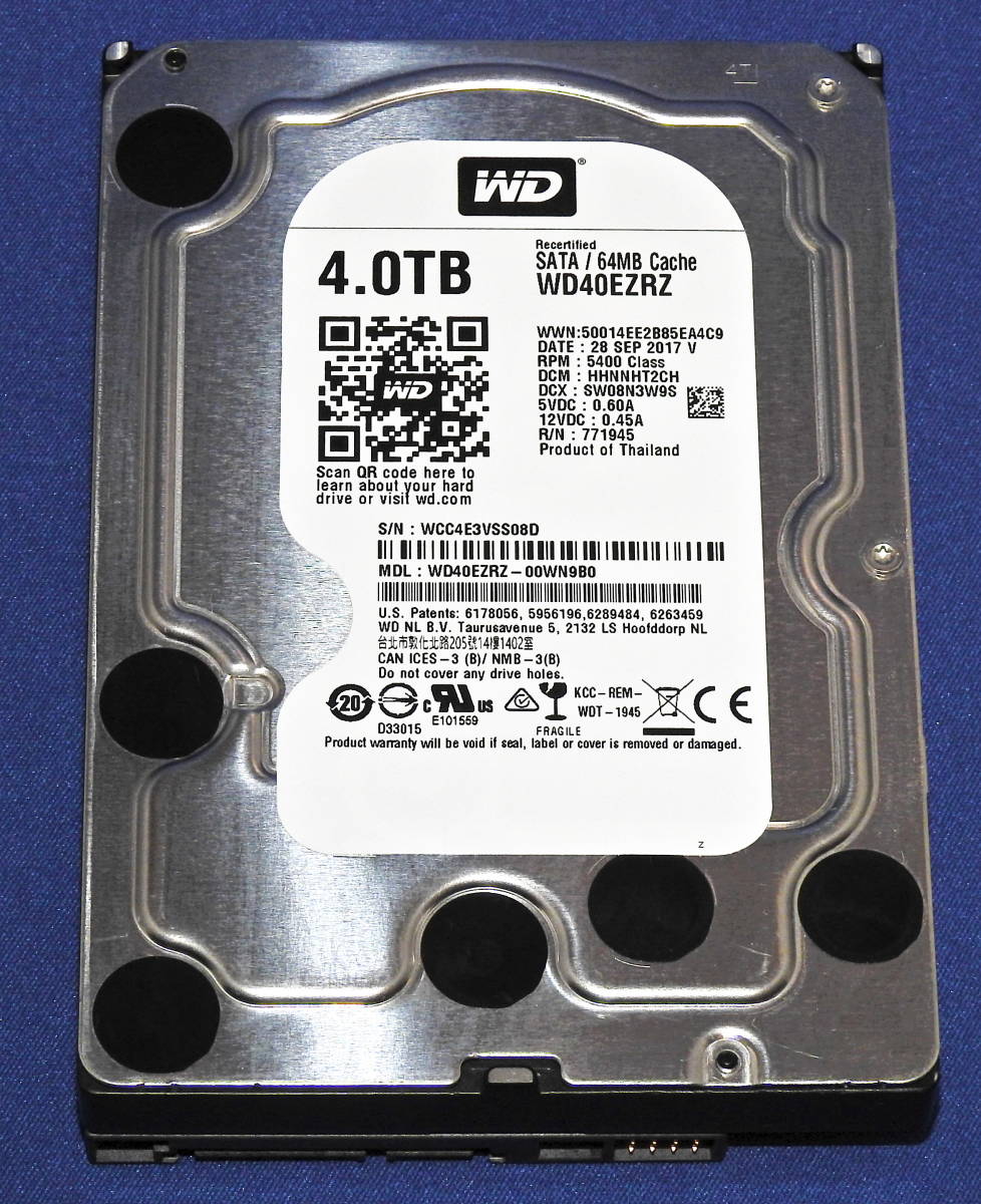 WESTERN DIGITAL ウェスタンデジタル製 SATA HDD 4TB WD40EZRZ_画像1