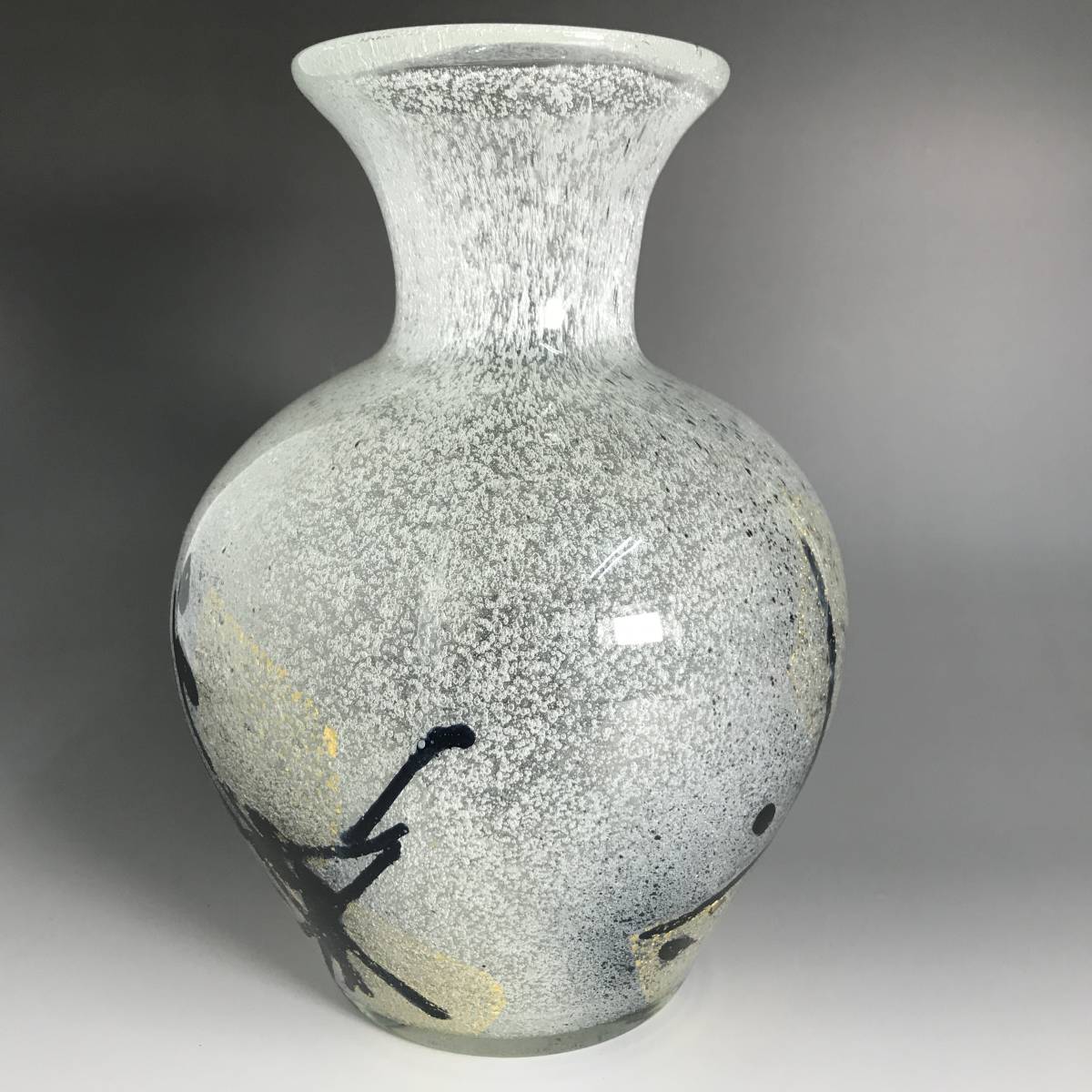 FG6/77 IWATA GLASS 気泡 花瓶 高さ25.2cm 花器 花入 金 ゴールド 