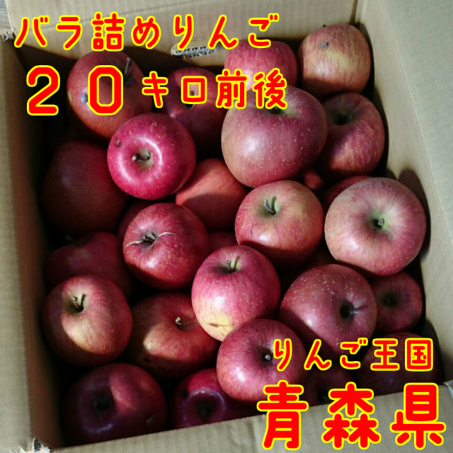 青森りんご訳あり有袋ふじ20キロ前後バラ詰め1円～_段ボールでバラ詰め発送となります。